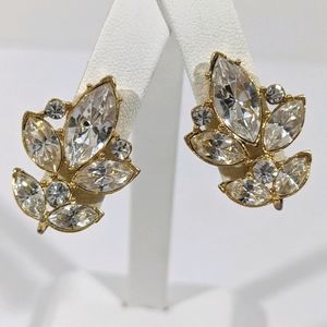 Vintage Gold & Clear Rhinestone Clip Earrings